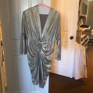 IRO gold, ruched dress.  Size Medium.